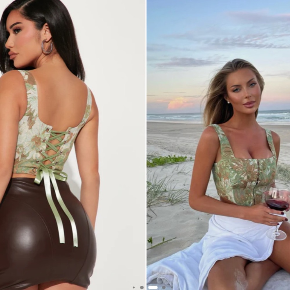 Floral Corset Top - Green and Brown